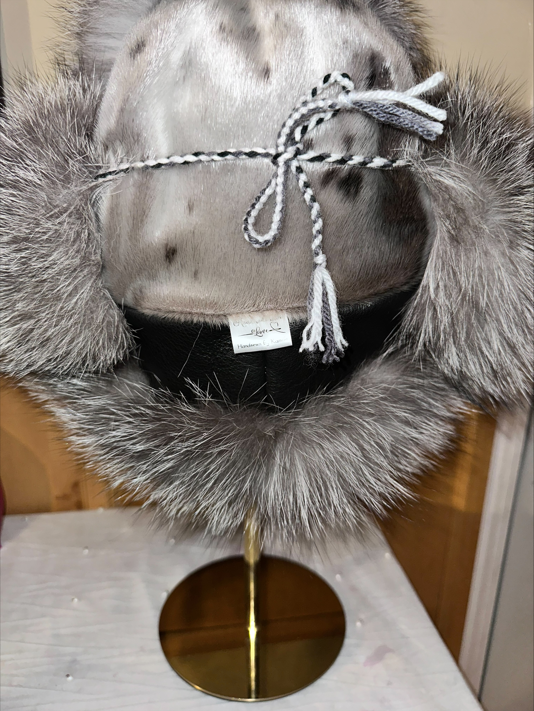 Harp Sealskin and Indigo Fox Fur Trapper Hat - Image 3