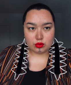 Alternative view of Black Seal Fur Earrings with Dentalium Shell