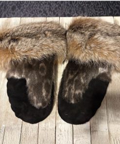 Ringed Sealskin and Lynx Fur Trim Mittens