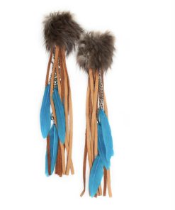Alternative view of Long leather and Beaver Fur Earrings