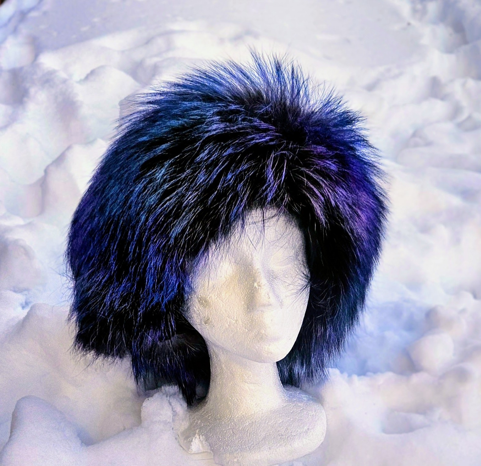 Glamorous Aurora-Dyed Scandinavian Fox Fur Hat with Satin Kasha Lining