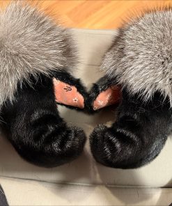 Alternative view of Black Harp Sealskin & Printed Leather Mittens (Made to Order)