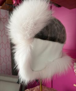 Ringed Sealskin and Natural White Fox Fur Trapper Hat (Made to order) 