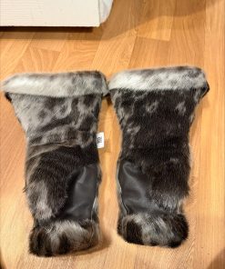 Ringed Sealskin & Black Leather Mittens (Made to Order)