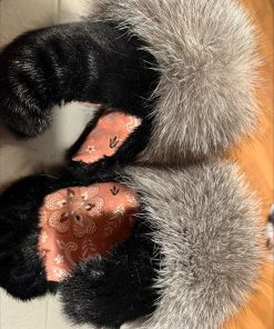 Black Harp Sealskin & Printed Leather Mittens (Made to Order)