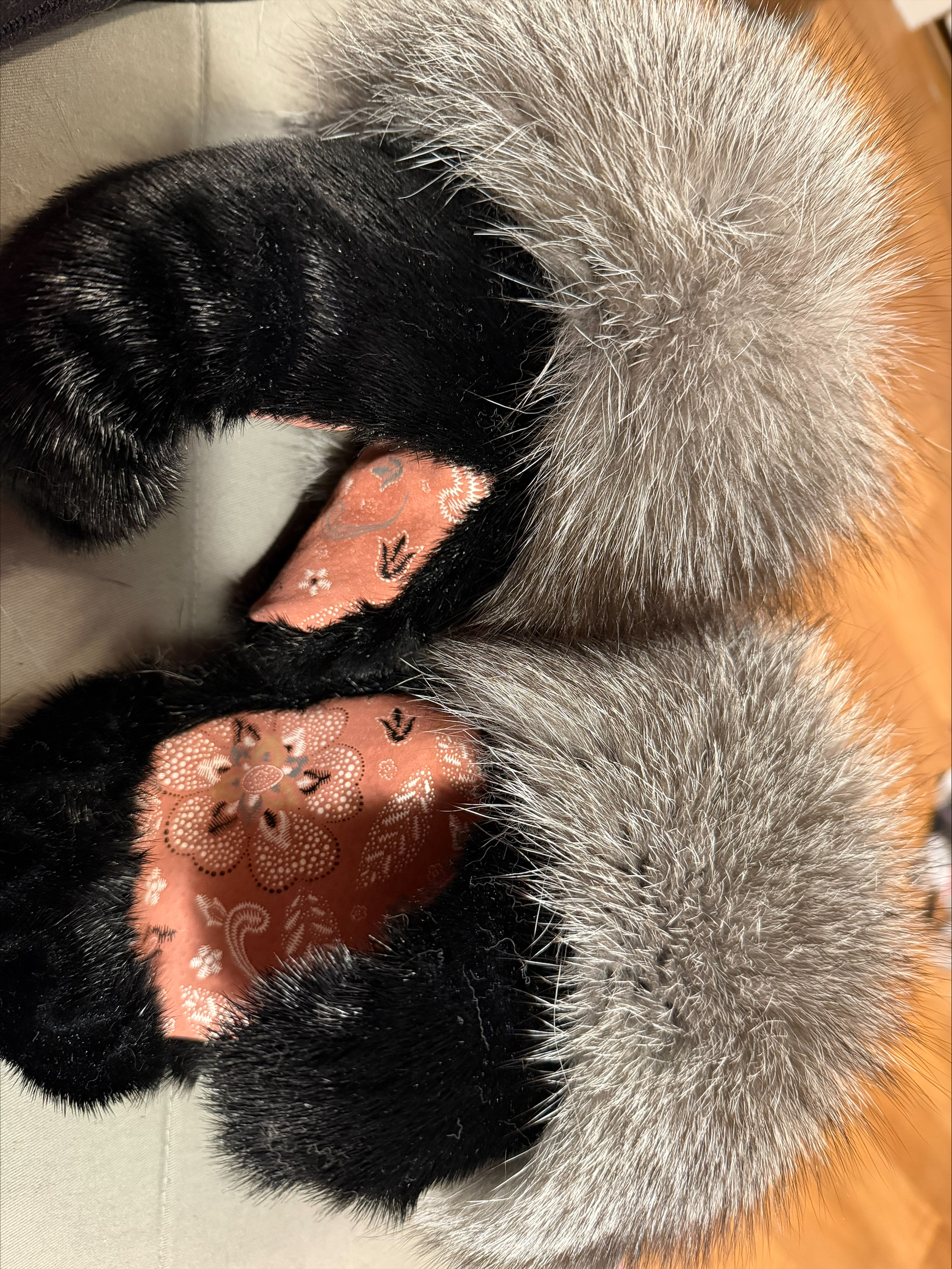 Black Harp Sealskin & Printed Leather Mittens (Made to Order)